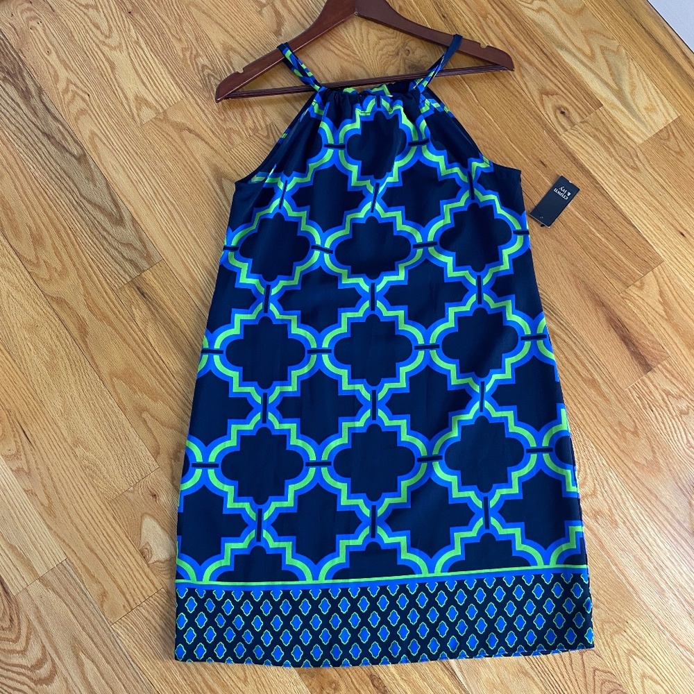 WOMANS CROWN AND IVY LIME/NAVY WANDERLUST DRESS SIZE PETITE MEDIUM NEW! FEMININE